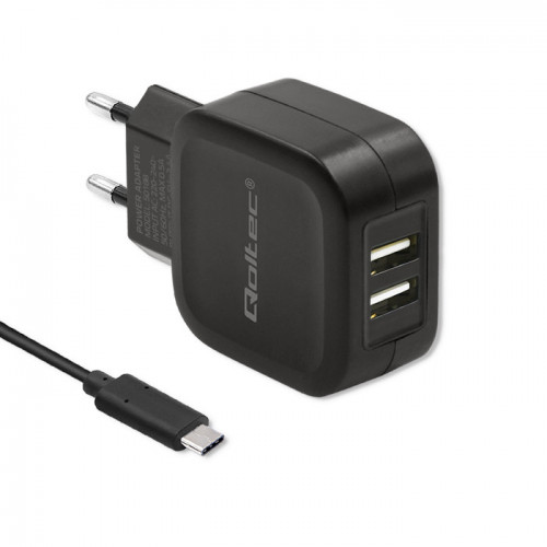 CARICATORE DA RETE QOLTEC 50188 17W 2XUSB TYPE A / CAVO USB TYPE C